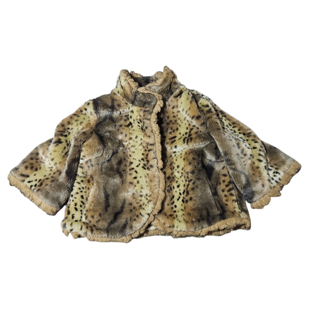 VTG 2 Friends Leopard Faux Fur Jacket Toggle Closure Mod Animal Print Petite L